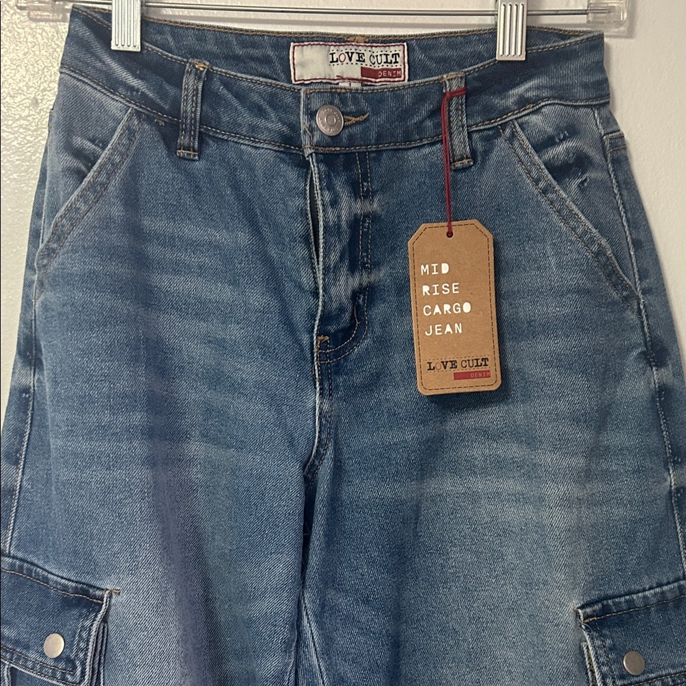 Love Culture Blue Mid Rise Cargo Jeans